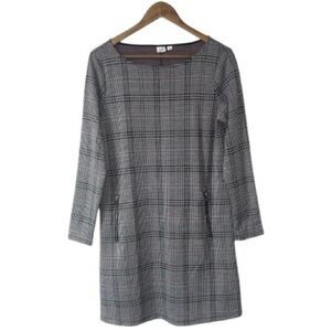 GAP Long Sleeve Plaid Midi Length Dress Fall Grey Black Red Academia Sz Medium